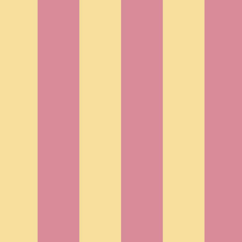 Wide Stripe Wallpaper in Dusty Rose & Buttercream – graphic, wide stripes on a buttercream ground