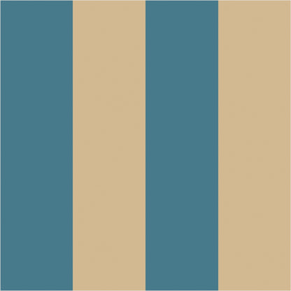 Dutch Blue & Warm Sand wide stripe wallpaper, true-scale 62 cm swatch