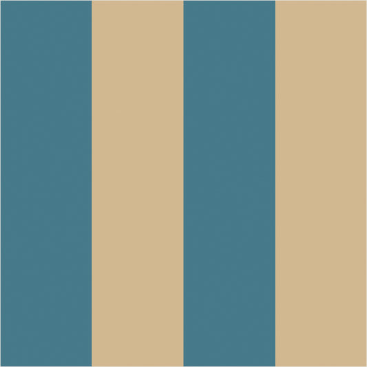 Dutch Blue & Warm Sand wide stripe wallpaper, true-scale 62 cm swatch