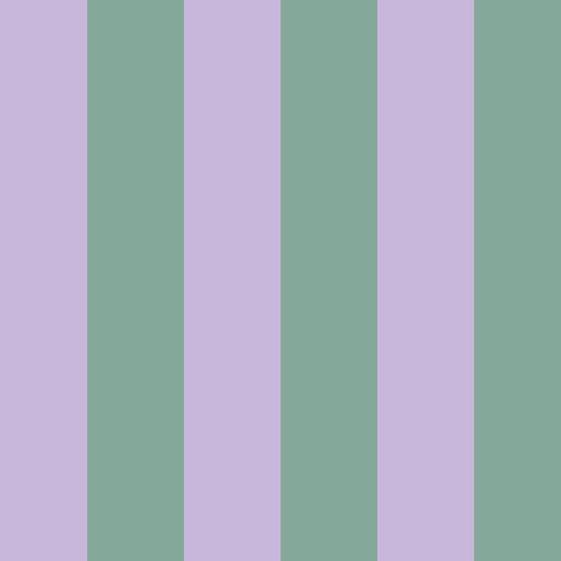 Wide Stripe Wallpaper in Eucalyptus & Soft Lilac – graphic, wide stripes on a soft lilac ground