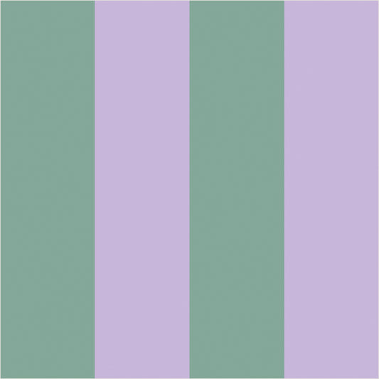 Eucalyptus & Soft Lilac wide stripe wallpaper, true-scale 62 cm swatch