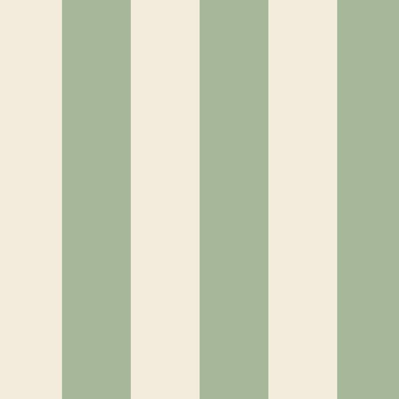 Wide Stripe Wallpaper in Gentle Sage & Warm Ivory – graphic, wide stripes on a warm ivory ground