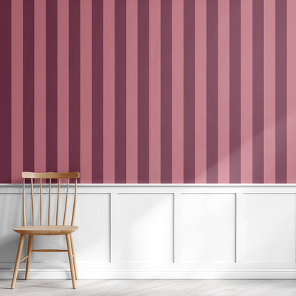 Merlot & Blush – Wide Stripe Wallpaper styled in a hallway and home office