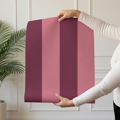 Wide Stripe Wallpaper roll in Merlot & Blush – graphic, wide stripes on a blush ground