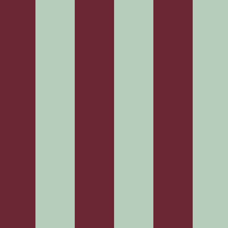 Wide Stripe Wallpaper in Mineral Mint & Oxblood – graphic, wide stripes on an oxblood ground