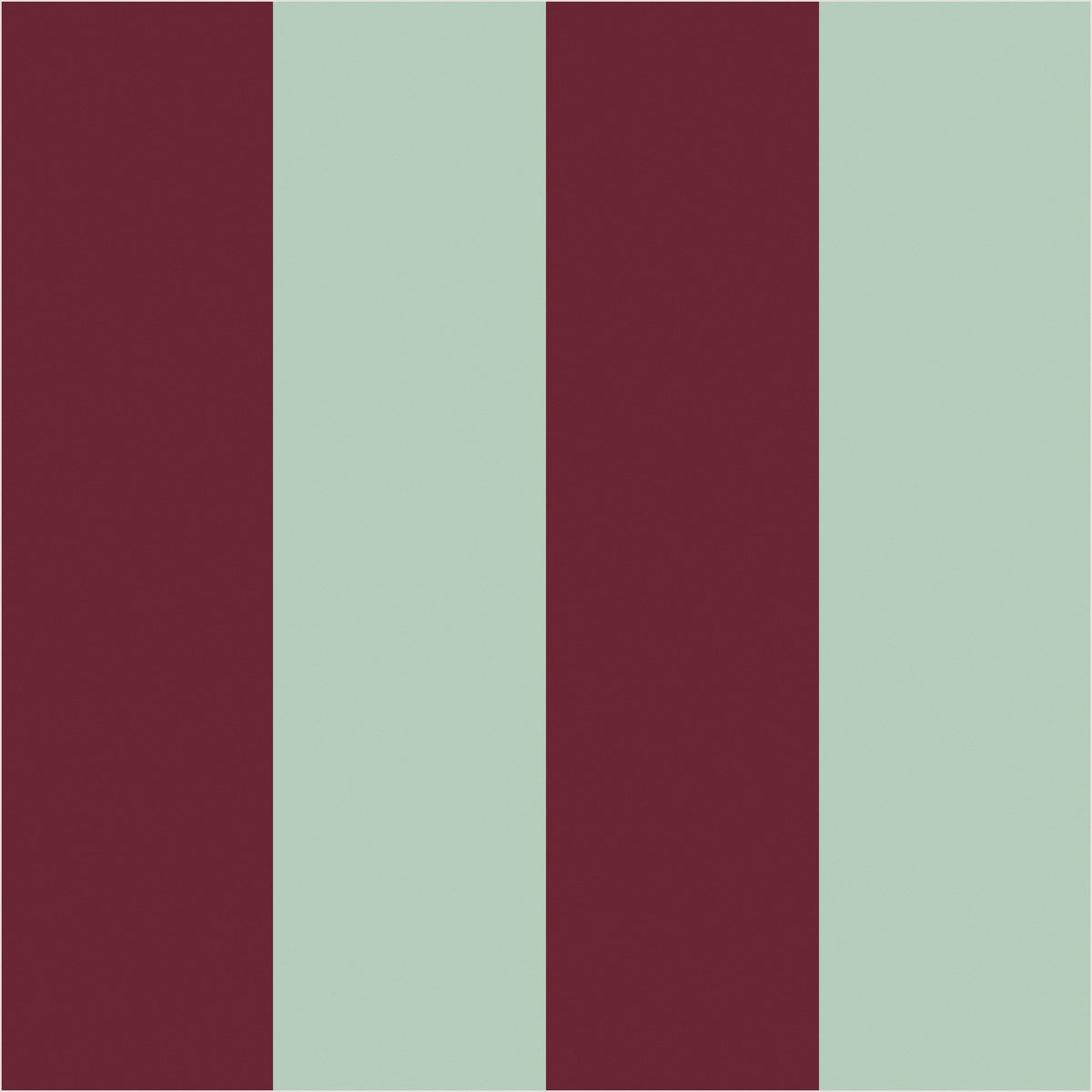 Mineral Mint & Oxblood wide stripe wallpaper, true-scale 62 cm swatch