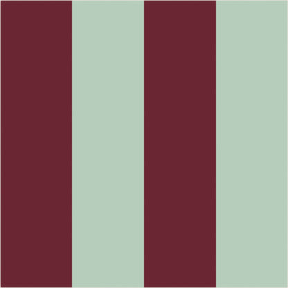 Mineral Mint & Oxblood wide stripe wallpaper, true-scale 62 cm swatch