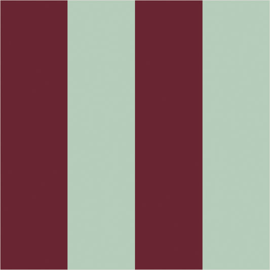 Mineral Mint & Oxblood wide stripe wallpaper, true-scale 62 cm swatch