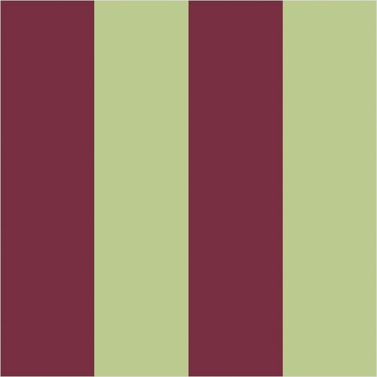 Pistachio & Burgundy wide stripe wallpaper, true-scale 62 cm swatch