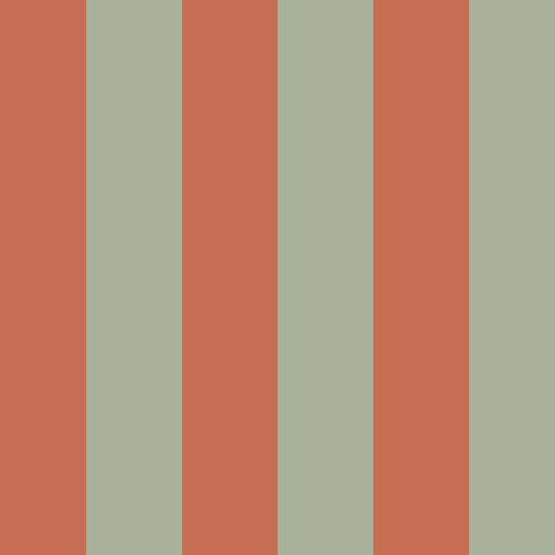 Wide Stripe Wallpaper in Sage & Baked Clay – graphic, wide stripes on a baked clay ground