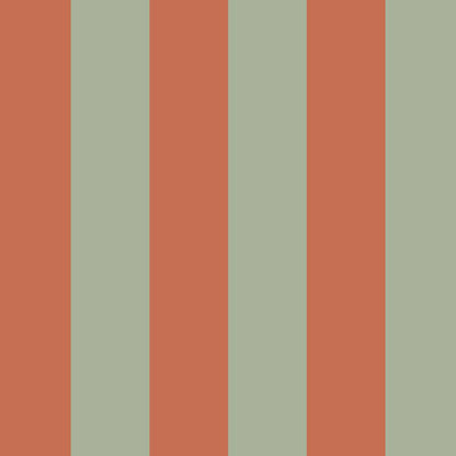 Wide Stripe Wallpaper in Sage & Baked Clay – graphic, wide stripes on a baked clay ground