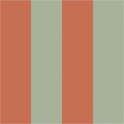 Sage & Baked Clay wide stripe wallpaper, true-scale 62 cm swatch