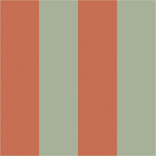 Sage & Baked Clay wide stripe wallpaper, true-scale 62 cm swatch