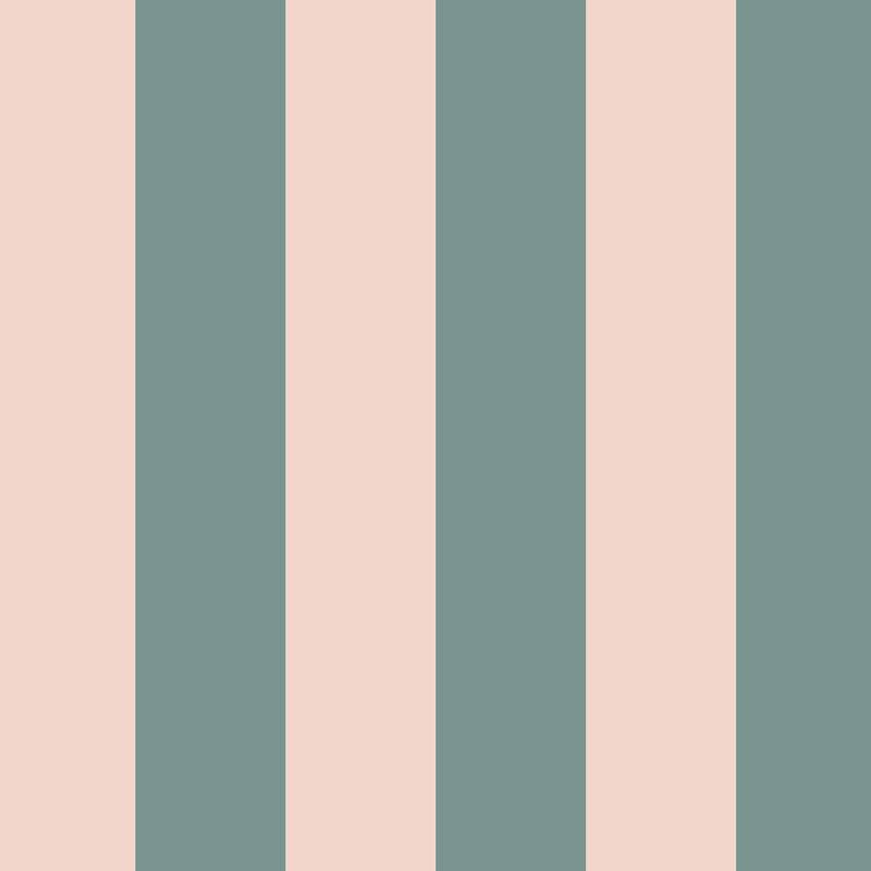 Wide Stripe Wallpaper in Sage Grey & Apricot Blush – graphic, wide stripes on an apricot blush ground