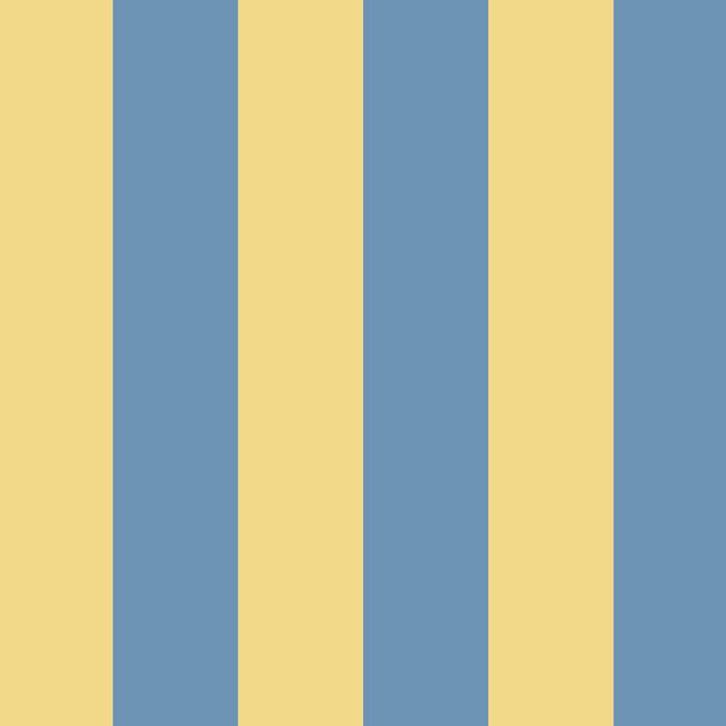 Wide Stripe Wallpaper in Soft Denim & Pale Yellow – graphic, wide stripes on a pale yellow ground