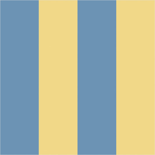 Soft Denim & Pale Yellow wide stripe wallpaper, true-scale 62 cm swatch