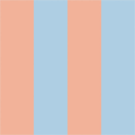 Soft Peach & Sky Blue wide stripe wallpaper, true-scale 62 cm swatch