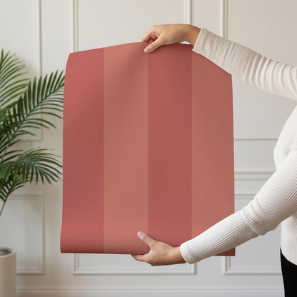 Wide Stripe Wallpaper roll in Terracotta & Baked Clay – graphic, wide stripes on a baked clay ground
