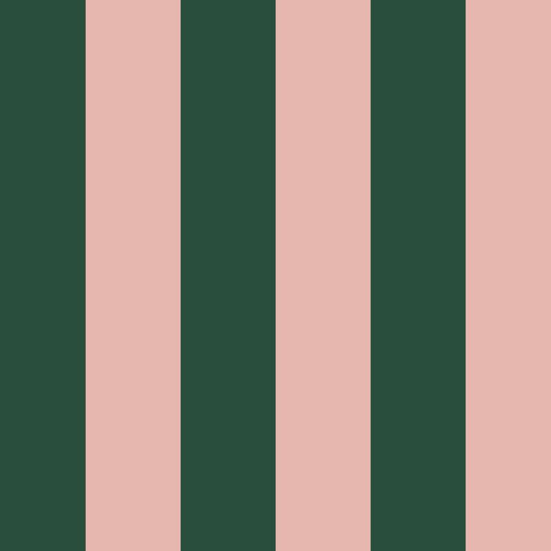 Wide Stripe Wallpaper in Warm Blush & Forest Green – graphic, wide stripes on a forest green ground