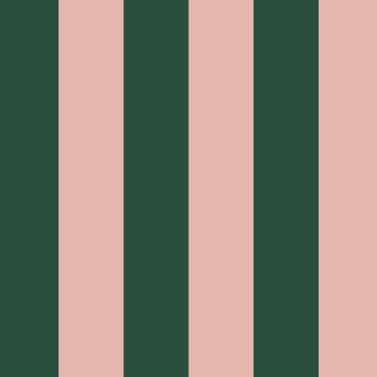 Wide Stripe Wallpaper in Warm Blush & Forest Green – graphic, wide stripes on a forest green ground
