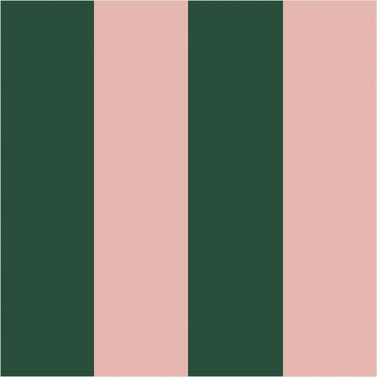 Warm Blush & Forest Green wide stripe wallpaper, true-scale 62 cm swatch