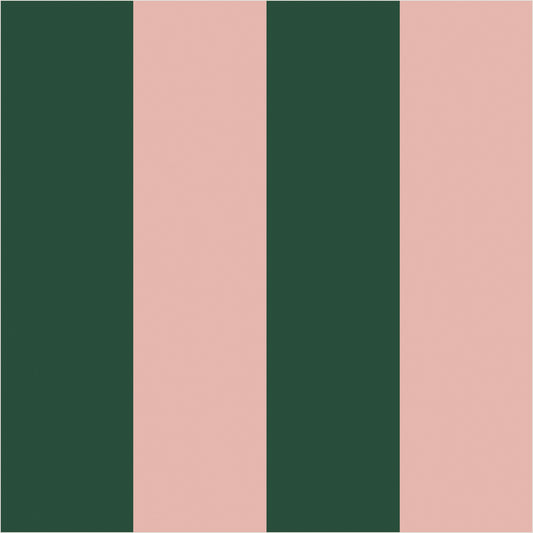 Warm Blush & Forest Green wide stripe wallpaper, true-scale 62 cm swatch