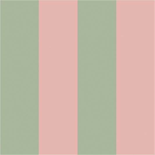 Warm Blush & Soft Sage wide stripe wallpaper, true-scale 62 cm swatch