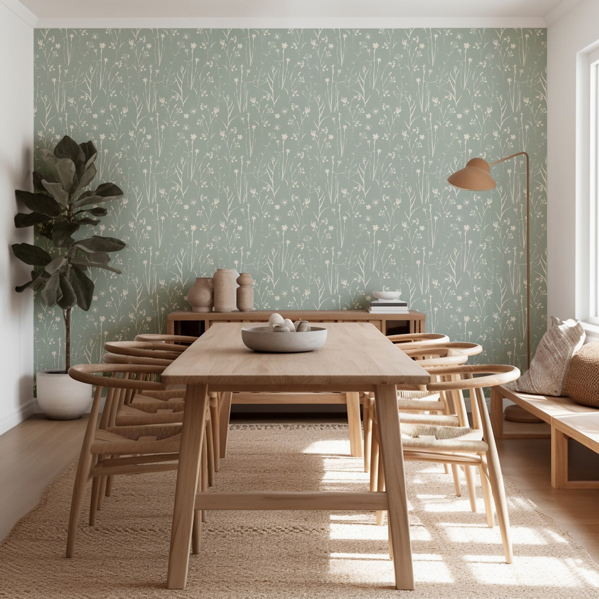 Wildflower Veil wallpaper in a kitchen and dining room
